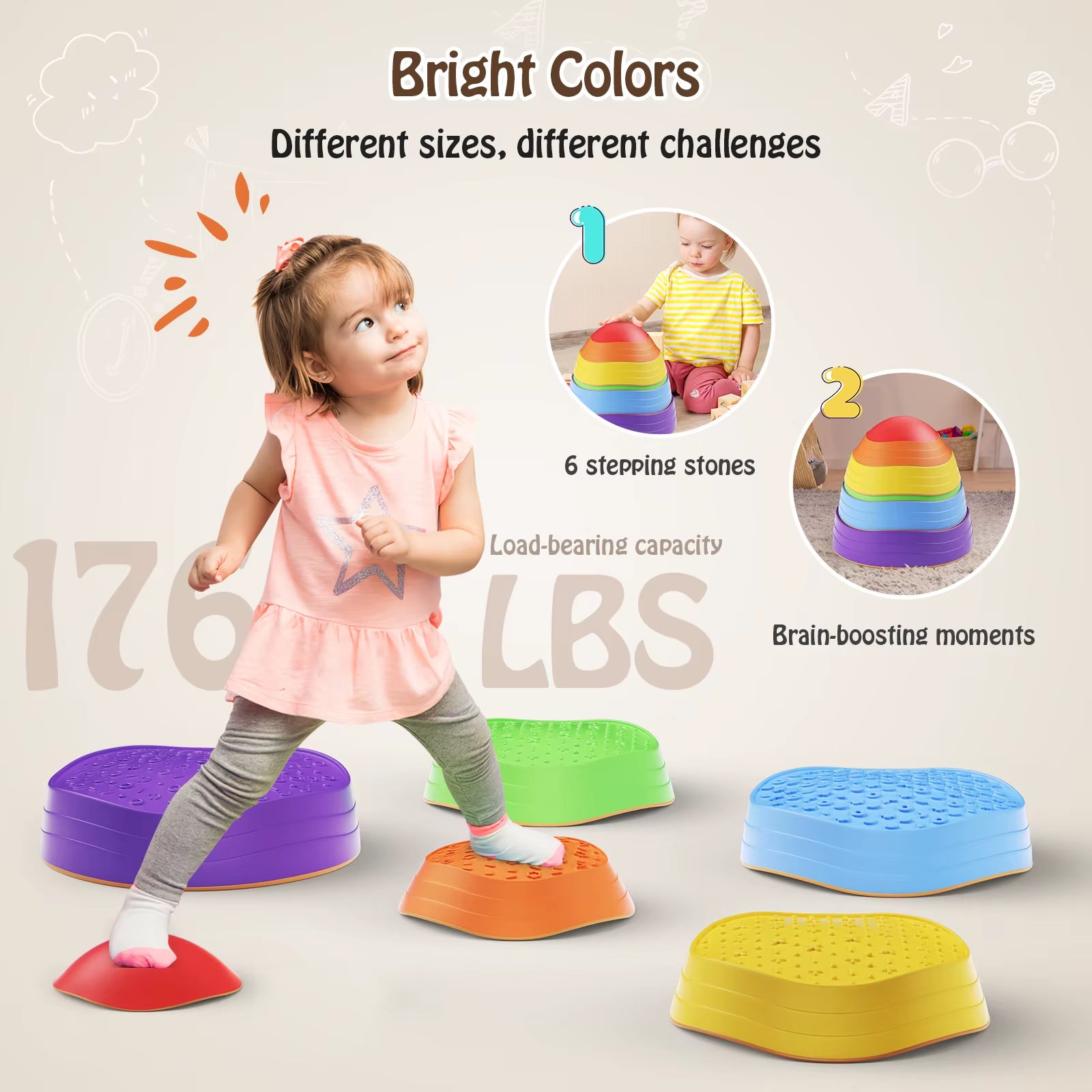 6PCS Balance Stepping Stones Montessori Children Toys Sensory Training Tactile Sensing for Kids Party Social Games