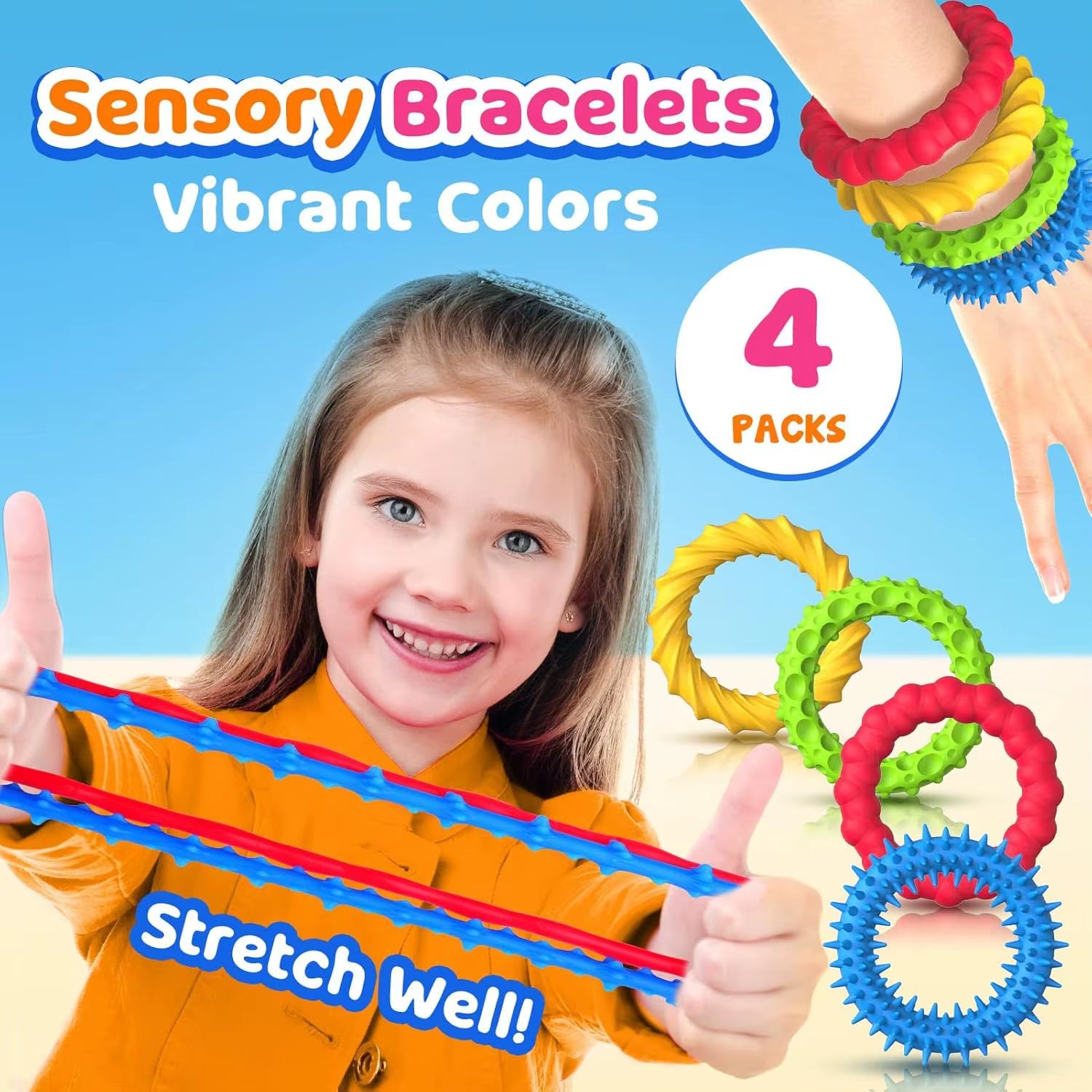 4PCS Bracelet Sensory Fidget Toys for Kids Adults Pack Autism Sensory Toys for Special Needs Autistic Stretchy Bracelets New