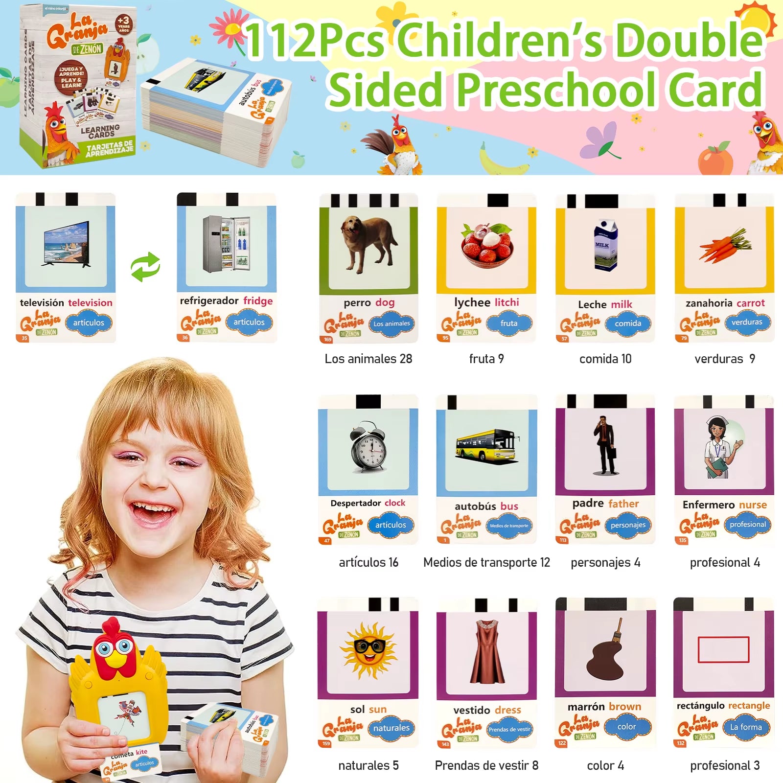 La Granja De Zenon Bartolito Talking English & Spanish Flash Cards Speech Therapy Toys for Toddlers 224 Sight Words Autism Toys