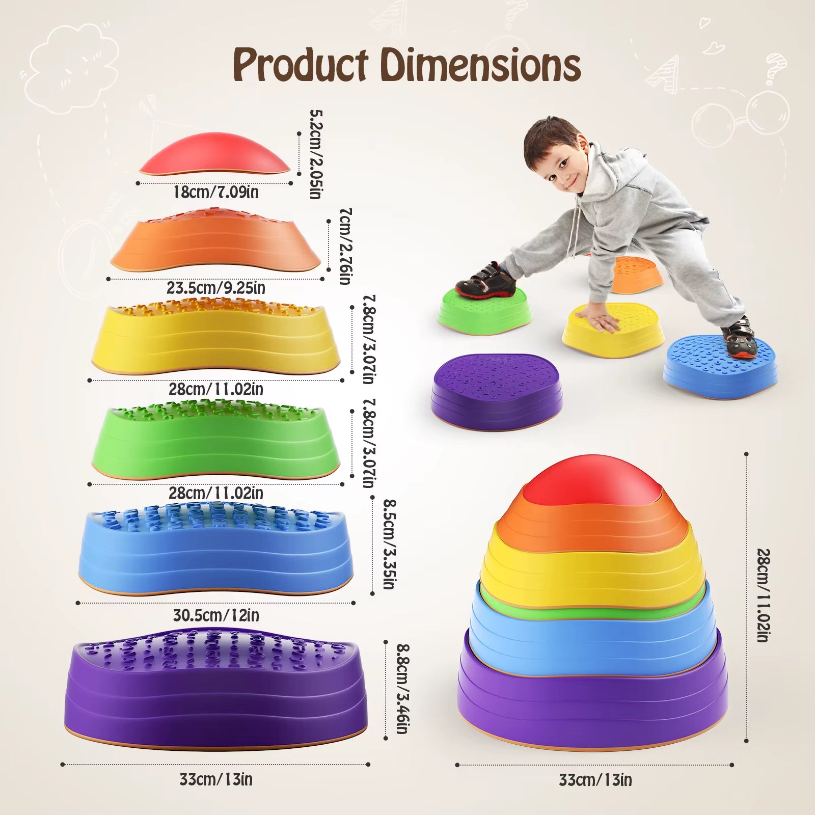 6PCS Balance Stepping Stones Montessori Children Toys Sensory Training Tactile Sensing for Kids Party Social Games