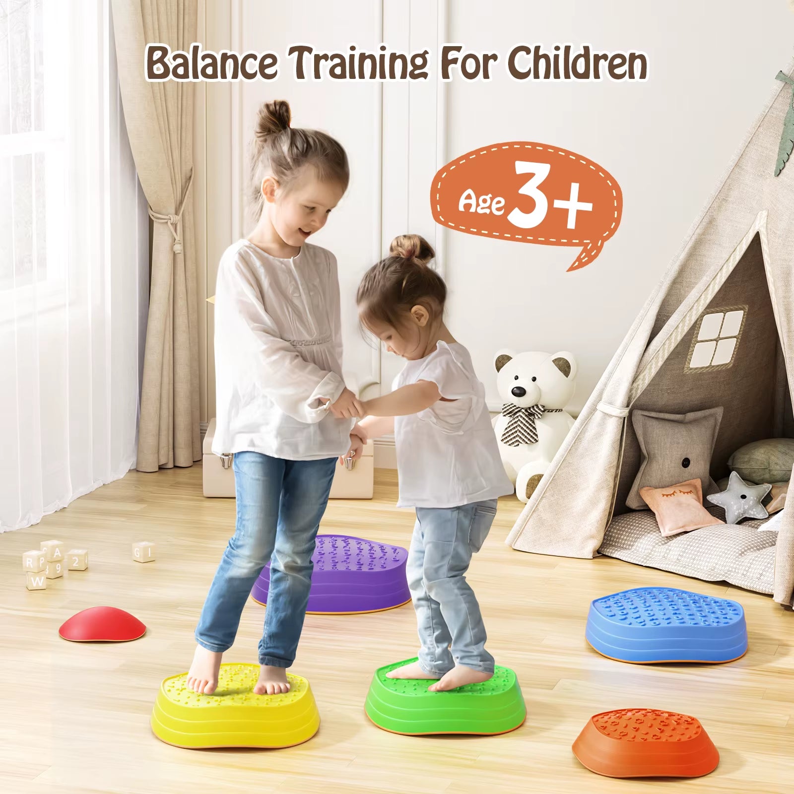 6PCS Balance Stepping Stones Montessori Children Toys Sensory Training Tactile Sensing for Kids Party Social Games