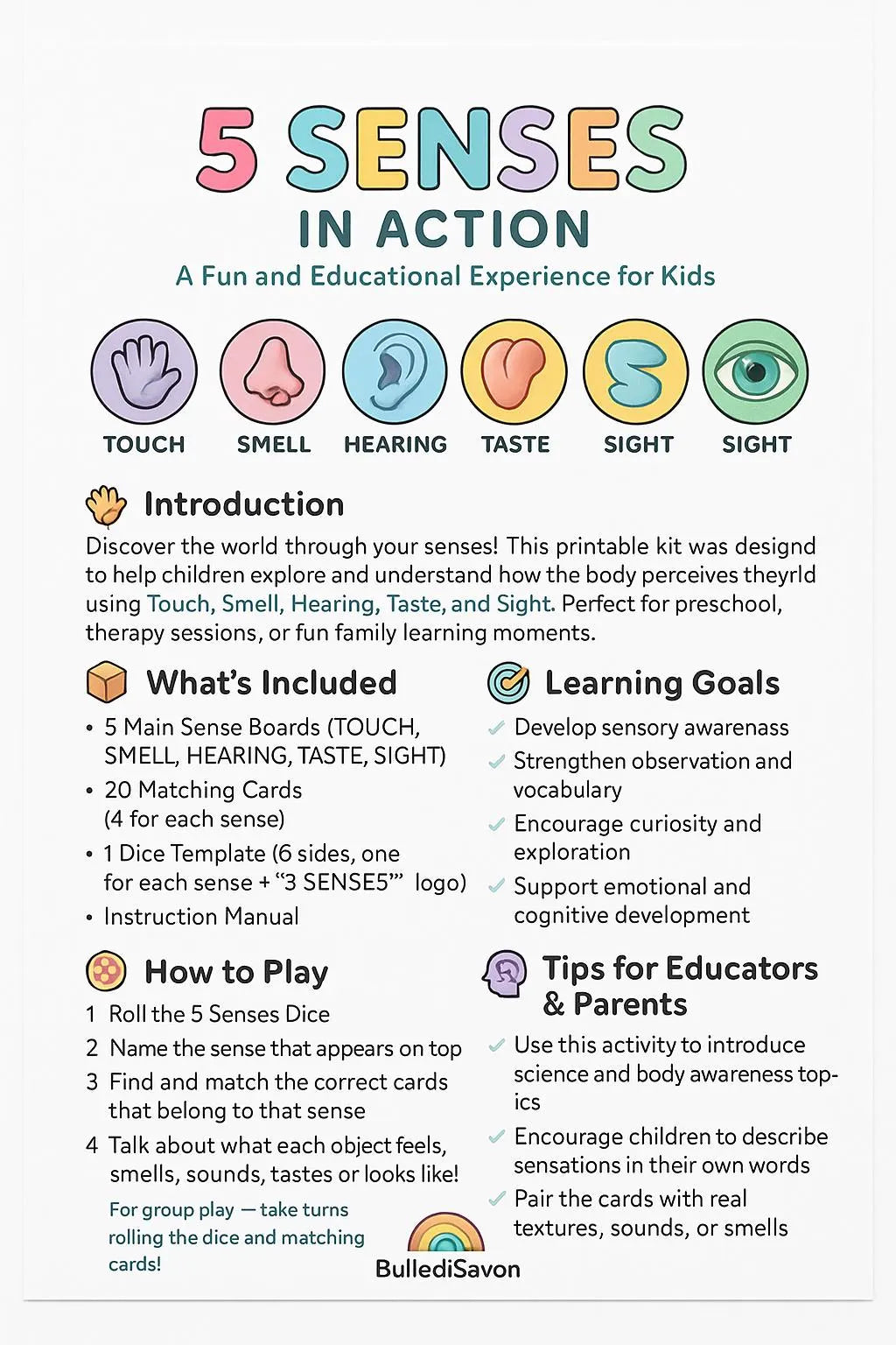 5 Senses Montessori Game: Sensory Sorting Activity (PDF)