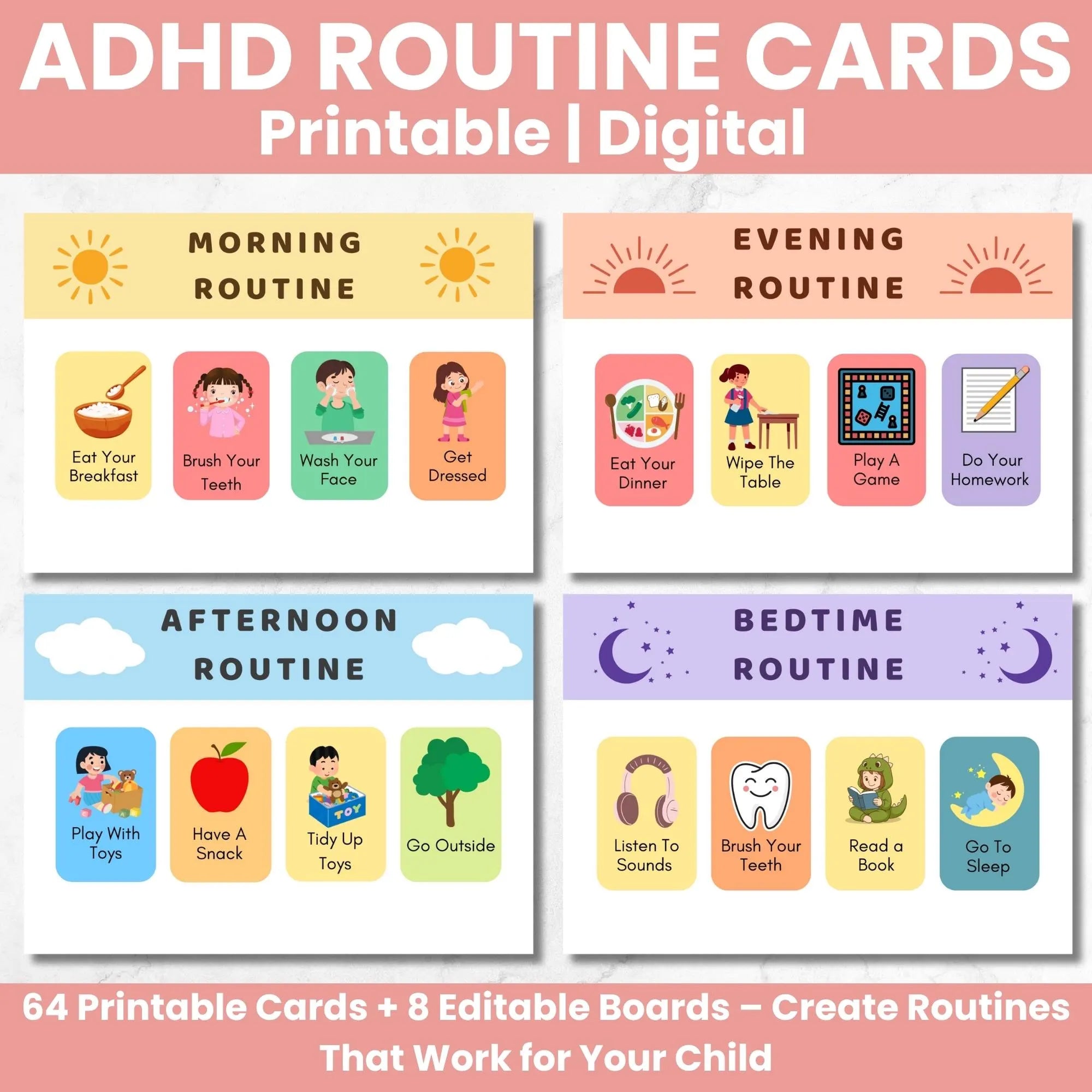 Visual Routine Cards for Kids: ADHD & Autism Sensory Support (PDF)