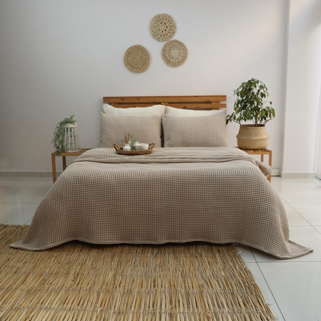 Royal Green Organic Cotton Waffle Bed Cover: Turkish Blanket