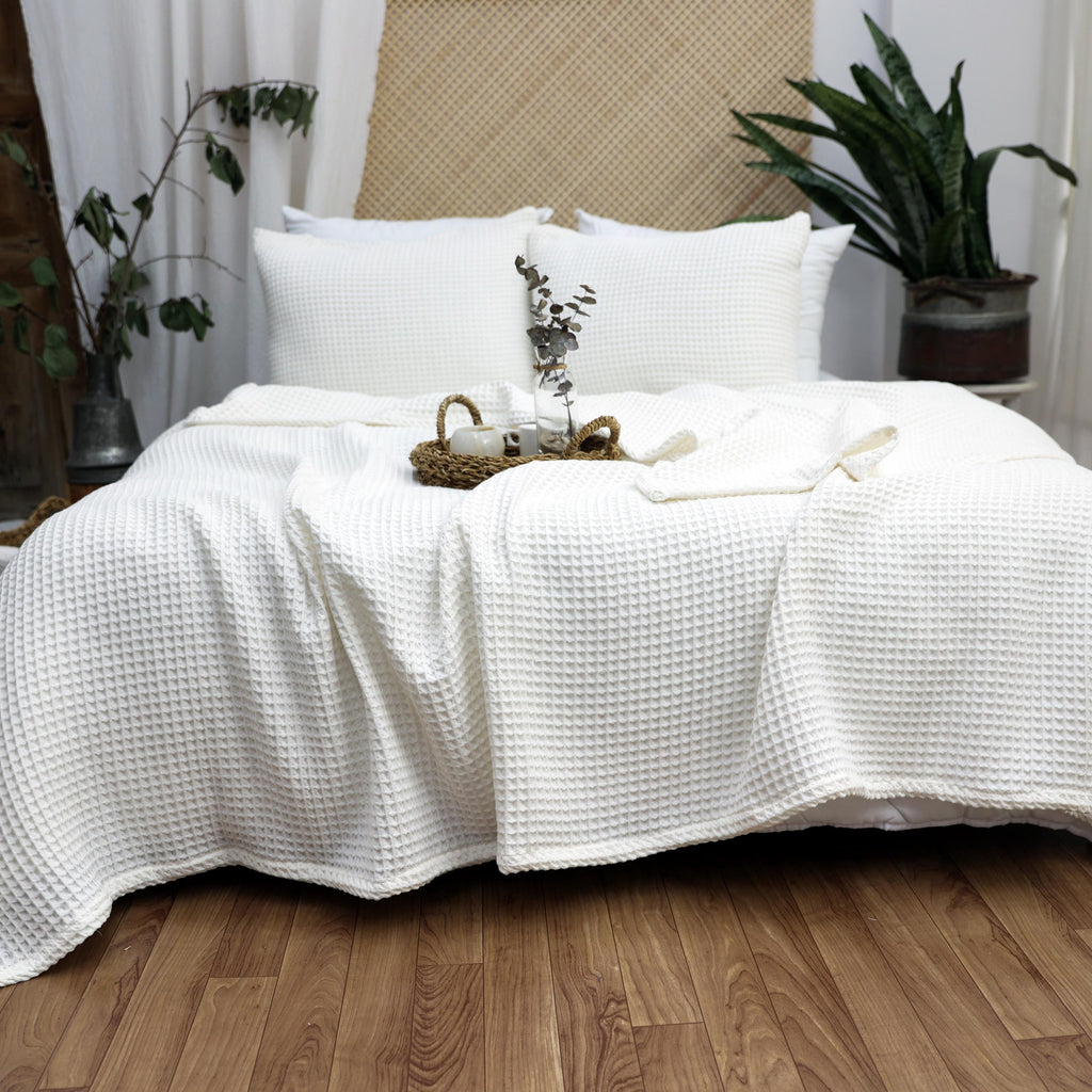 Royal Green Organic Cotton Waffle Bed Cover: Turkish Blanket